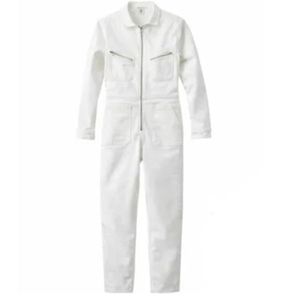 Free People Marci Coverall Ivory Denim Zip Front Utility Jumpsuit Size M